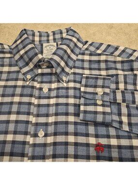 Brooks Brothers Regent Shirt Mens M Blue Gingham Non Iron Supima Cotton Checks